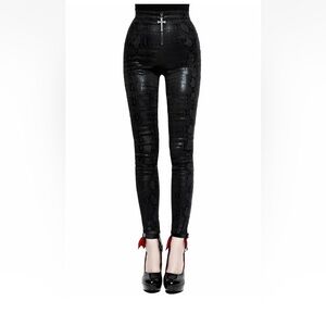 Killstar Incantation Trouser faux snakeskin and cross zipper pull